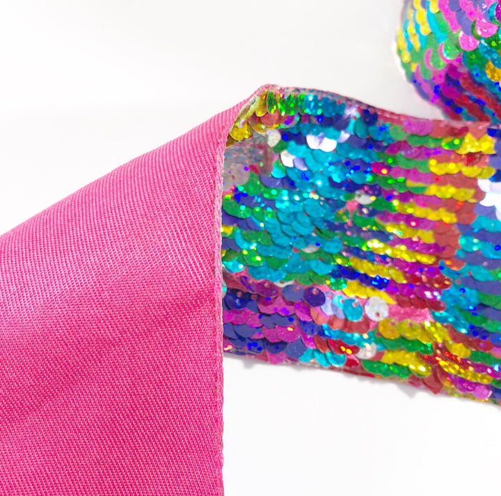 Sparkle Rainbow Sequin Reversible Ribbon 3''