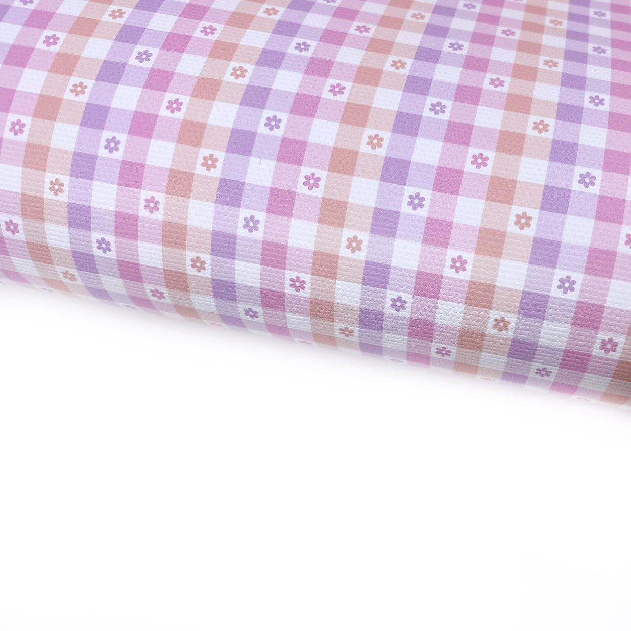 Lilac, Peach & Pink Flower Gingham Lux Premium Printed Bow Fabrics