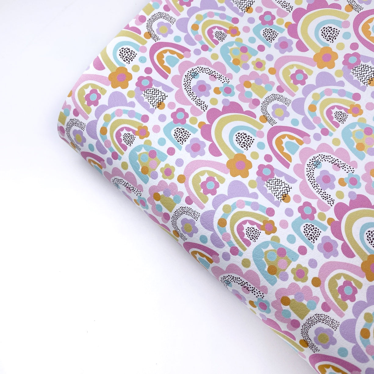 Flower Power Rainbows Premium Faux Leather Fabric Sheets