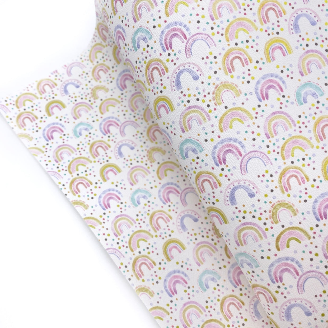 Pastel Polka Dot Rainbows Premium Faux Leather Fabric Sheets