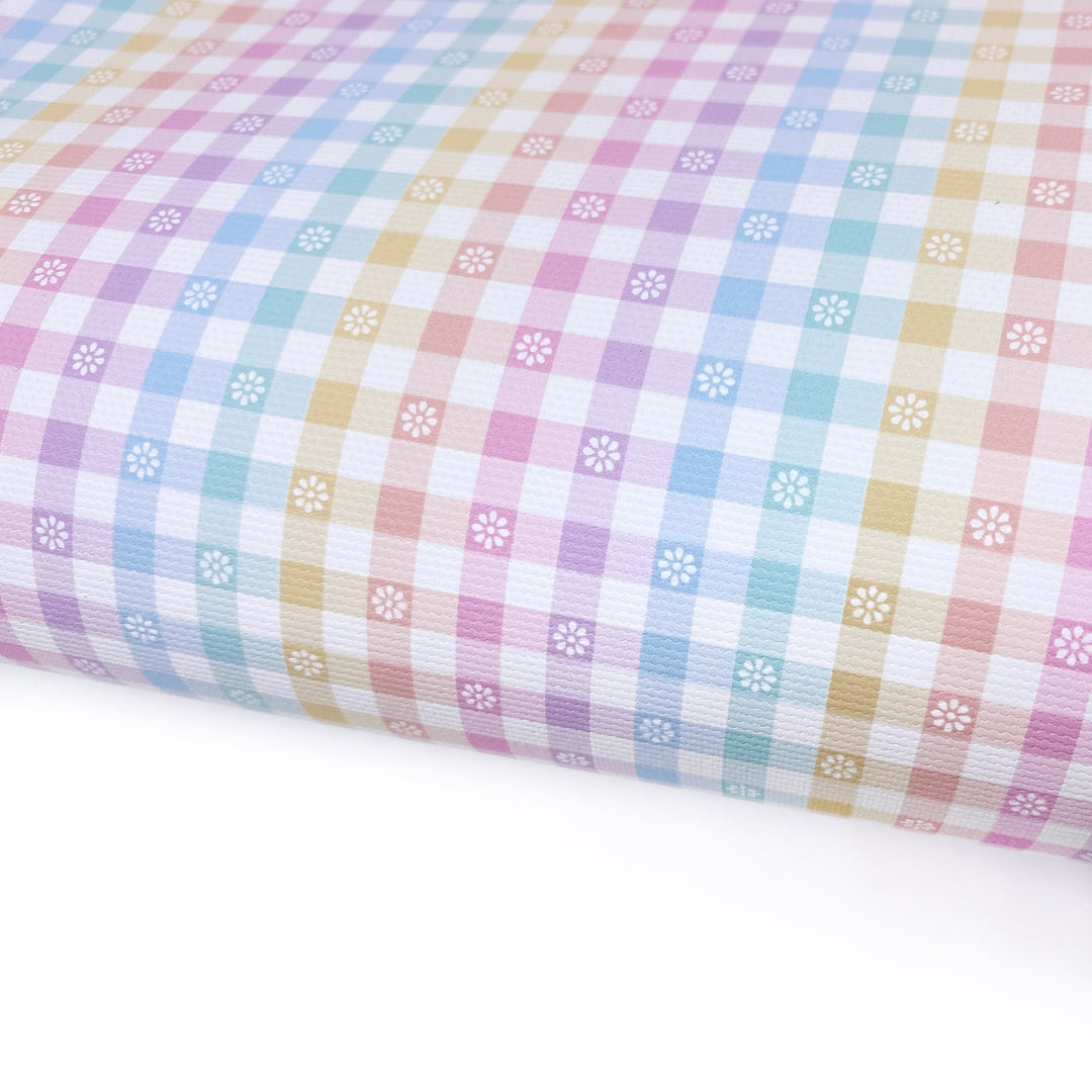 Pastel Rainbow Flower Gingham Lux Premium Printed Bow Fabrics