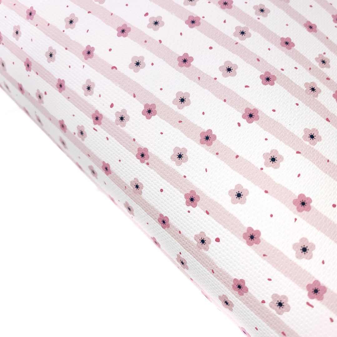 Pink Petal Striped Floral Lux Premium Printed Bow Fabric