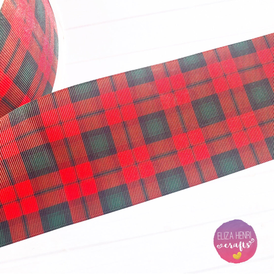 Red, Black & Green Tartan Grosgrain Ribbon 2'' or 3''