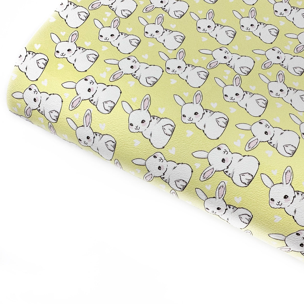 Soft Lemon White Bunny Tails Premium Faux Leather Fabric Sheets