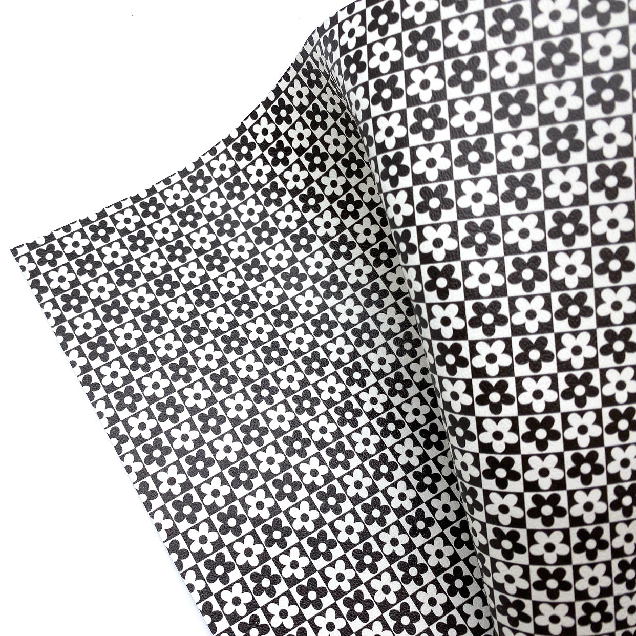 Monochrome Flower Check Premium Faux Leather Fabric Sheets