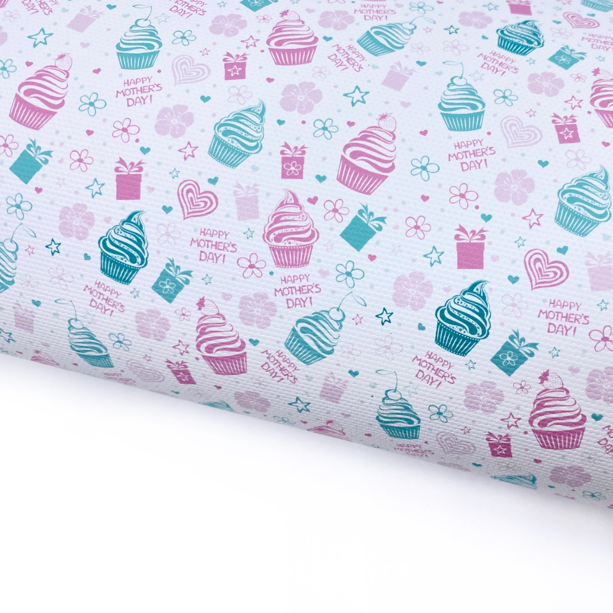 Happy Mothers Day Cupcakes Lux Premium Printed Bow Fabric