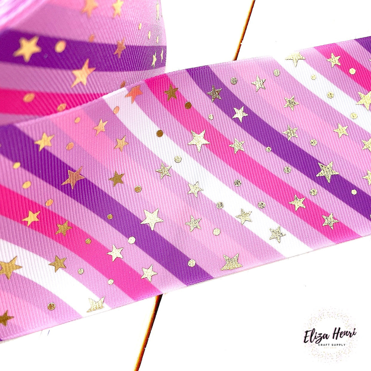 Pink Stars & Stripes Foil Star Grosgrain Ribbon 3''