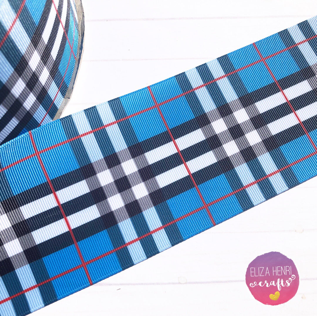 Blue Plaid Grosgrain Ribbon 2'' or 3''