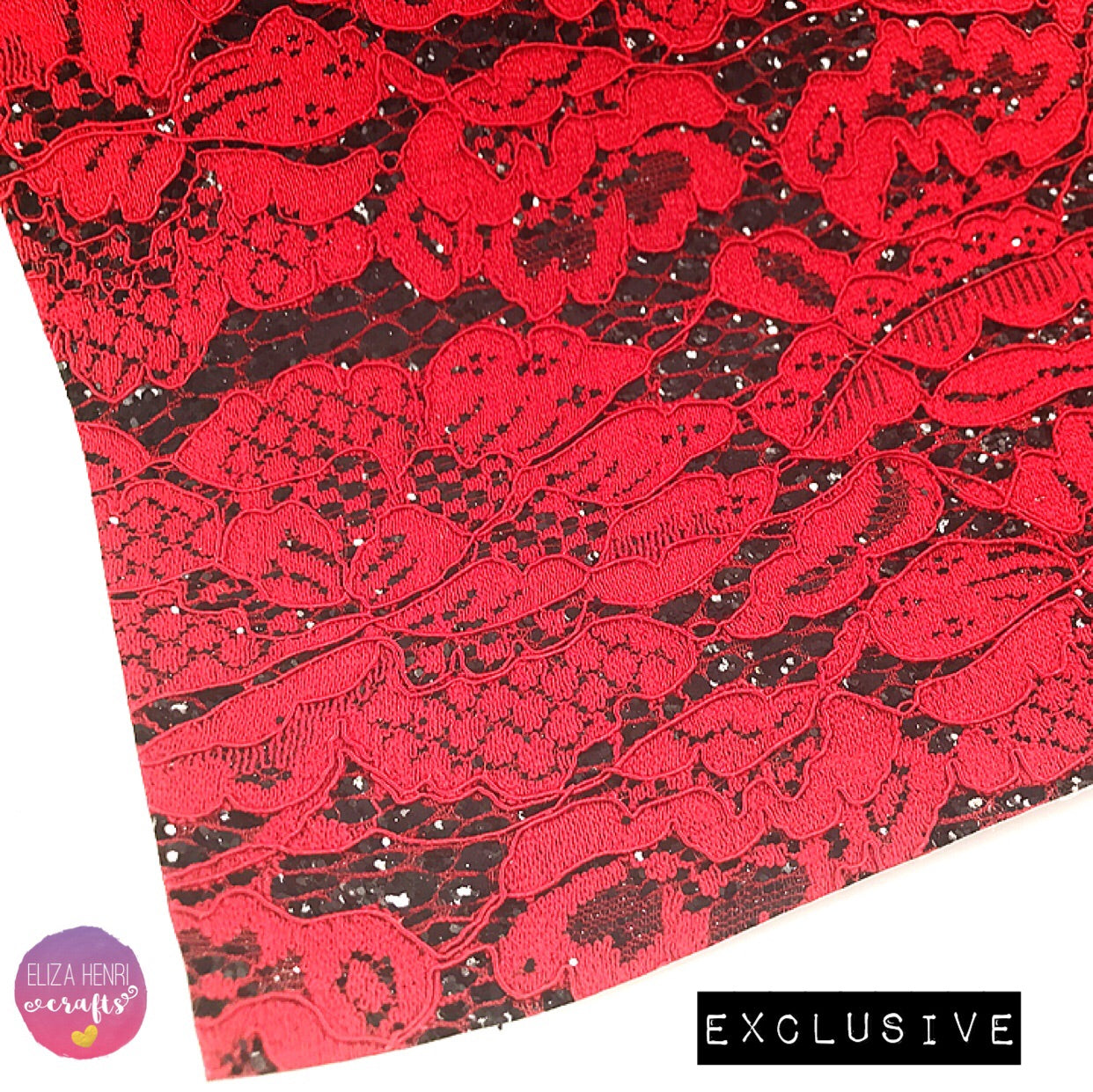 EXCLUSIVE Red & Black Glitter Lace Fabric - Eliza Henri Craft Supply