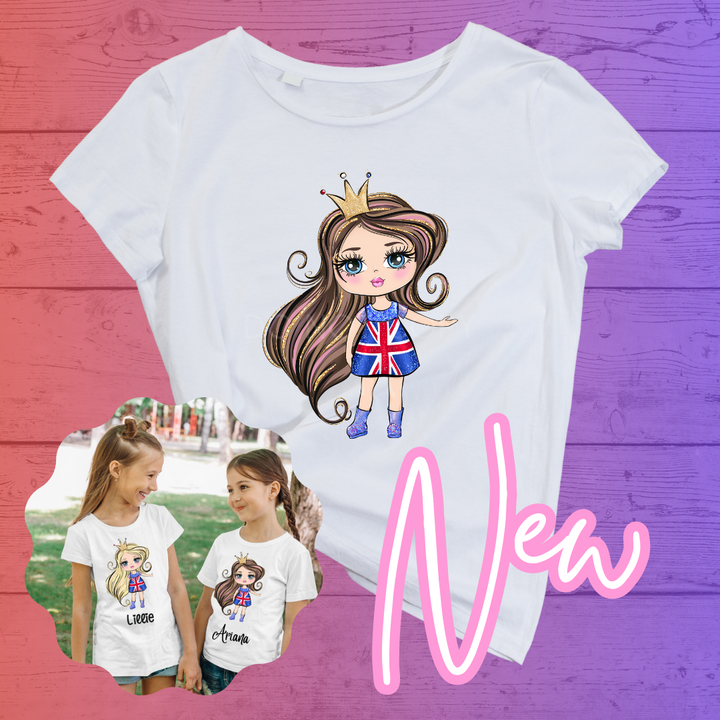 Union Jack Coronation Girls DTF Full Colour Iron on T Shirt Transfers