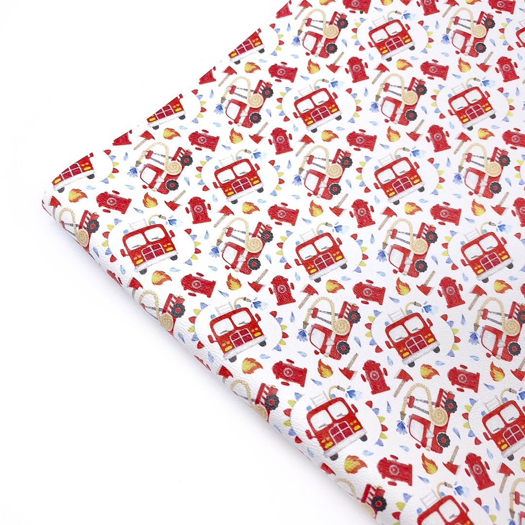 Fire Trucks Premium Faux Leather Fabric Sheets