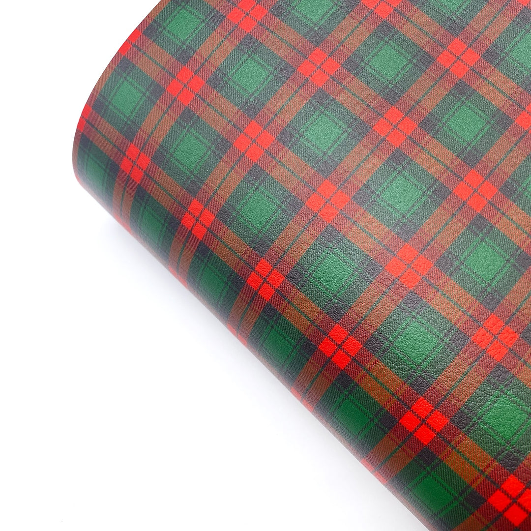 Festive Green Plaid Premium Faux Leather Fabric Sheets