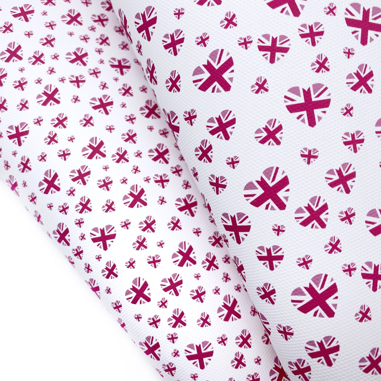 EH Pink Union Jack Hearts Lux Premium Canvas Bow Fabrics