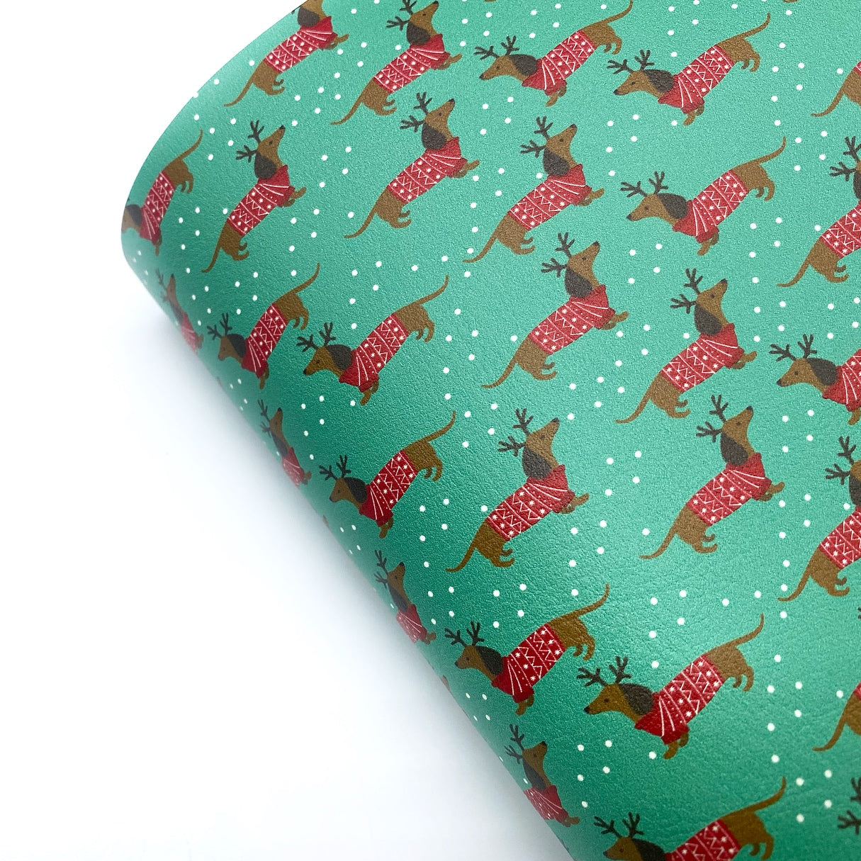 Festive Sausage Dogs Premium Faux Leather Fabric Sheets