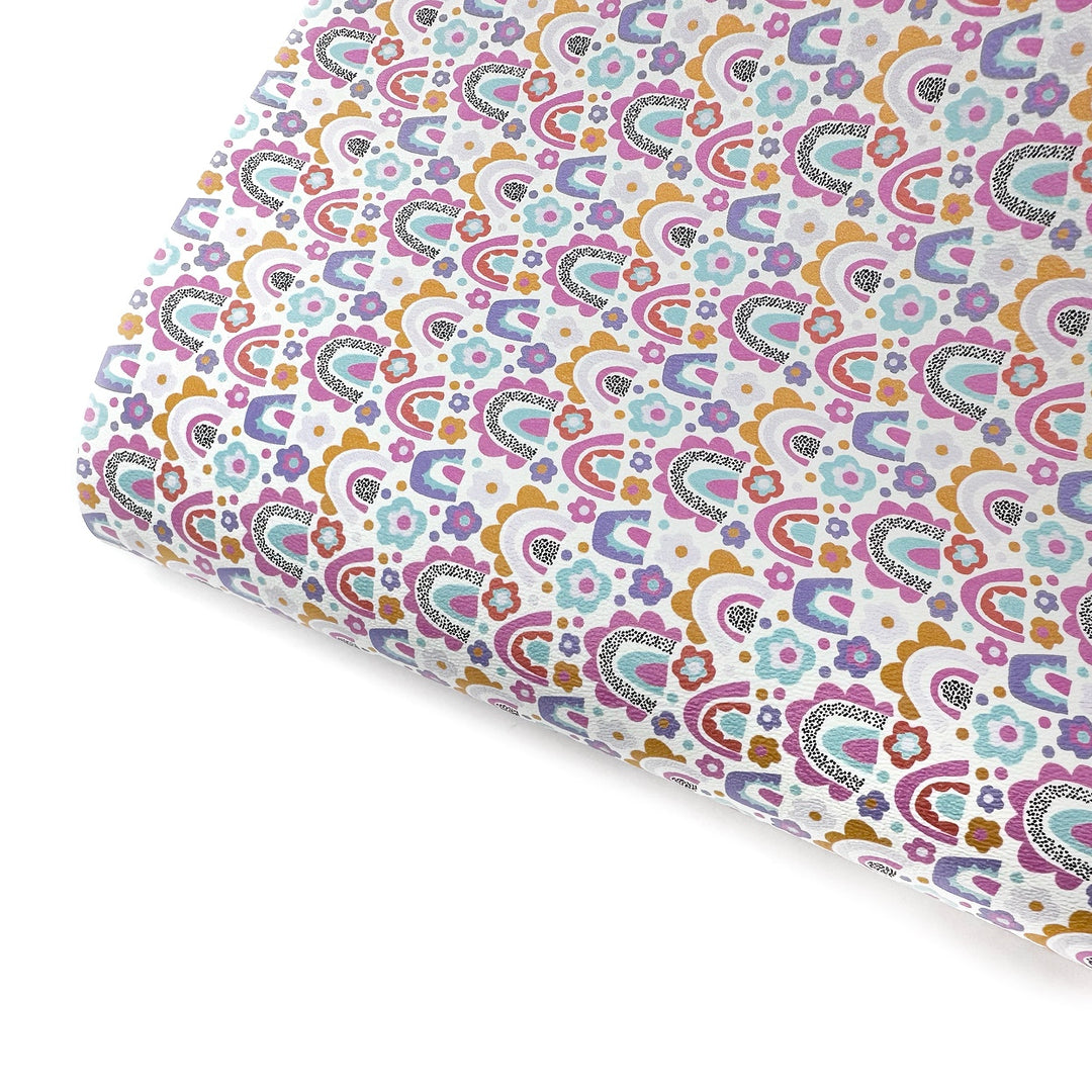 Flowery Rainbows Premium Faux Leather Fabric Sheets