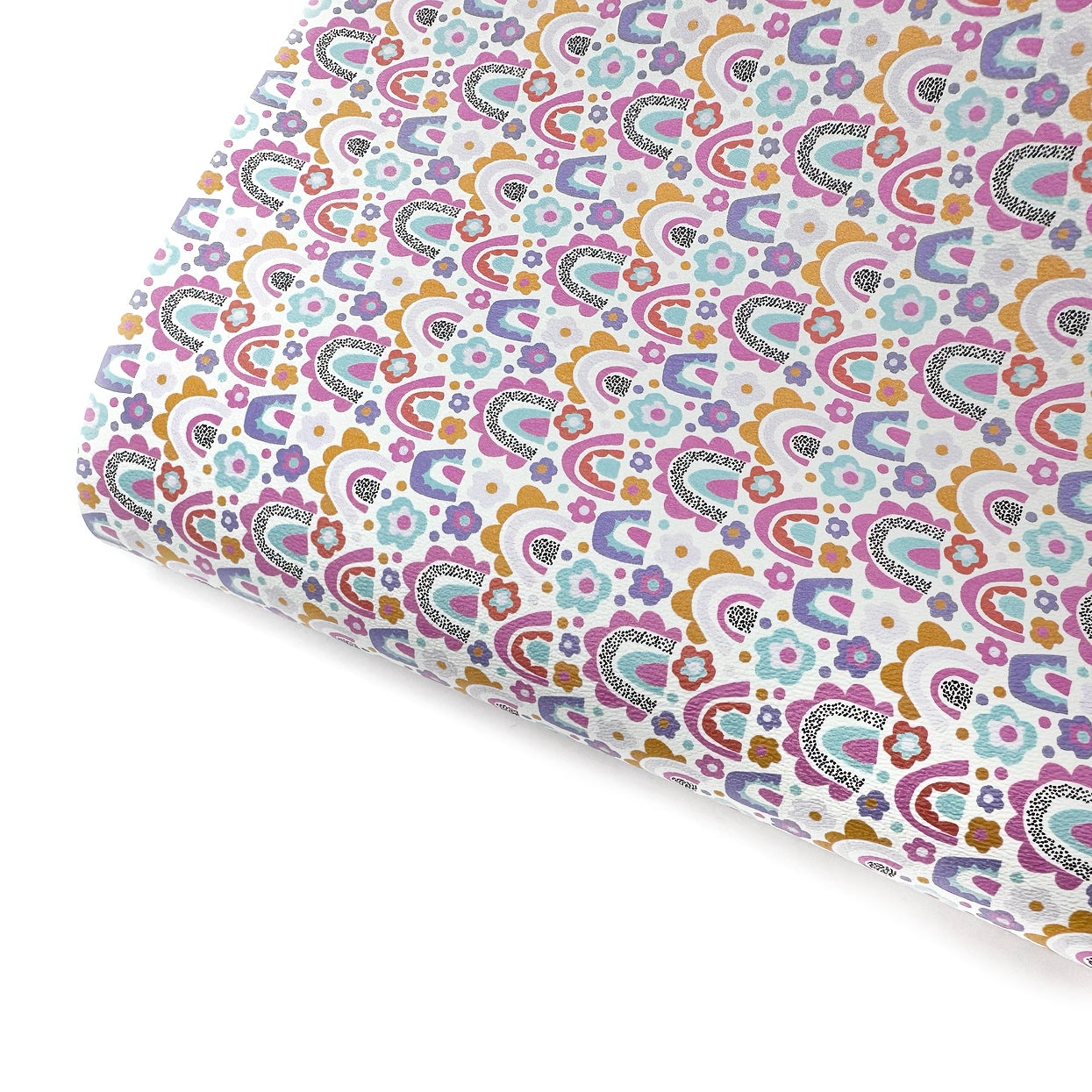 Flowery Rainbows Premium Faux Leather Fabric Sheets