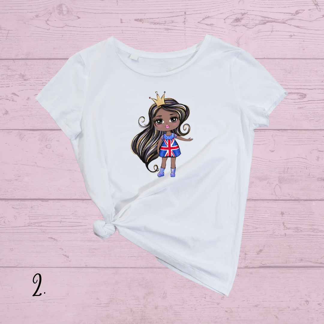 Union Jack Coronation Girls DTF Full Colour Iron on T Shirt Transfers