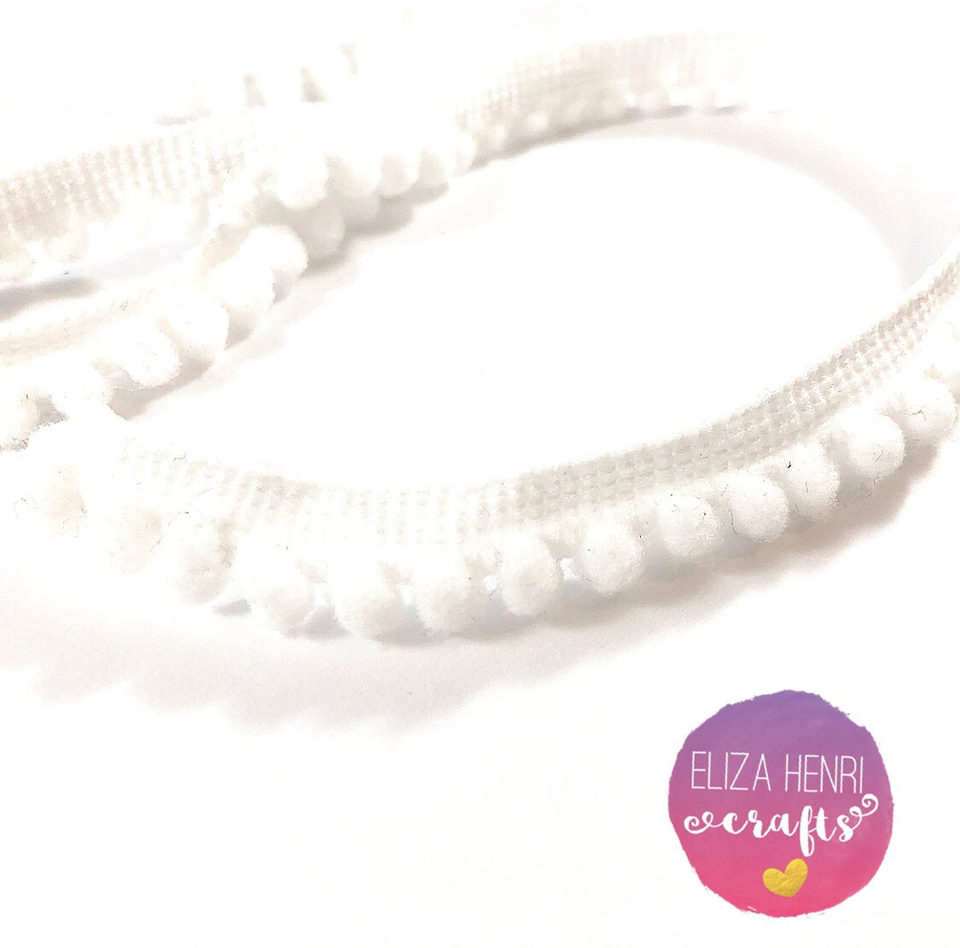 Pure White Mini Pom Pom Trim - Eliza Henri Craft Supply