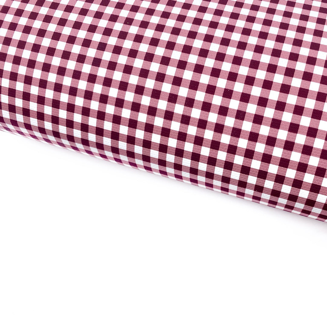 Burgundy Gingham Lux Premium Printed Bow Fabric