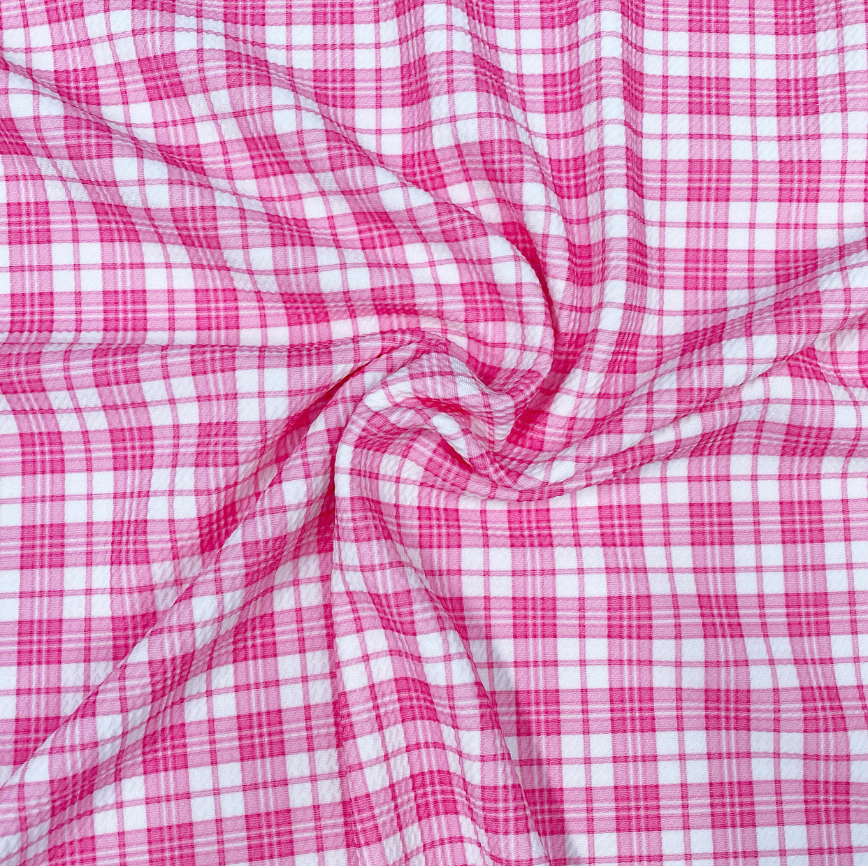Pink & White Tartan Premium Print Bullet Fabric