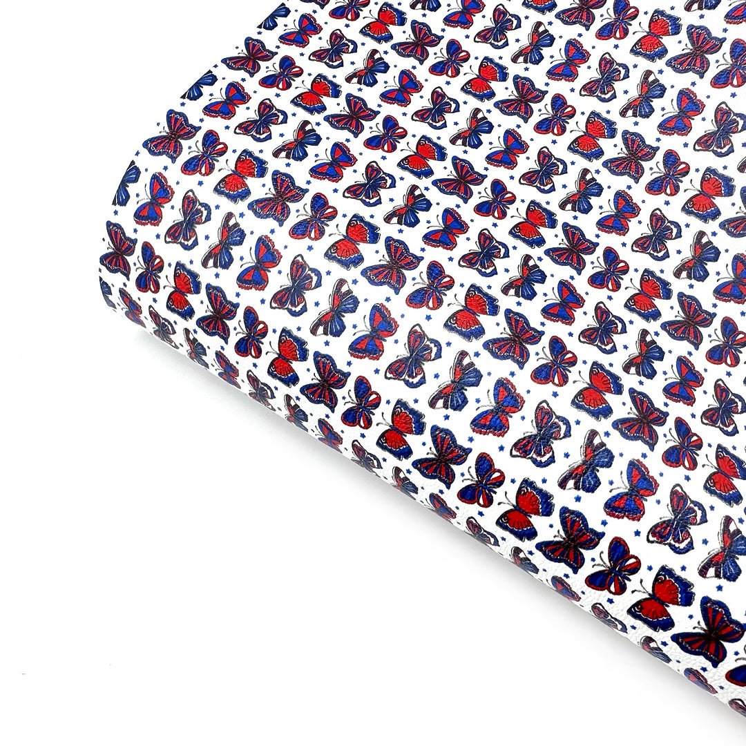 Patriotic Butterflies Premium Faux Leather Fabric Sheets