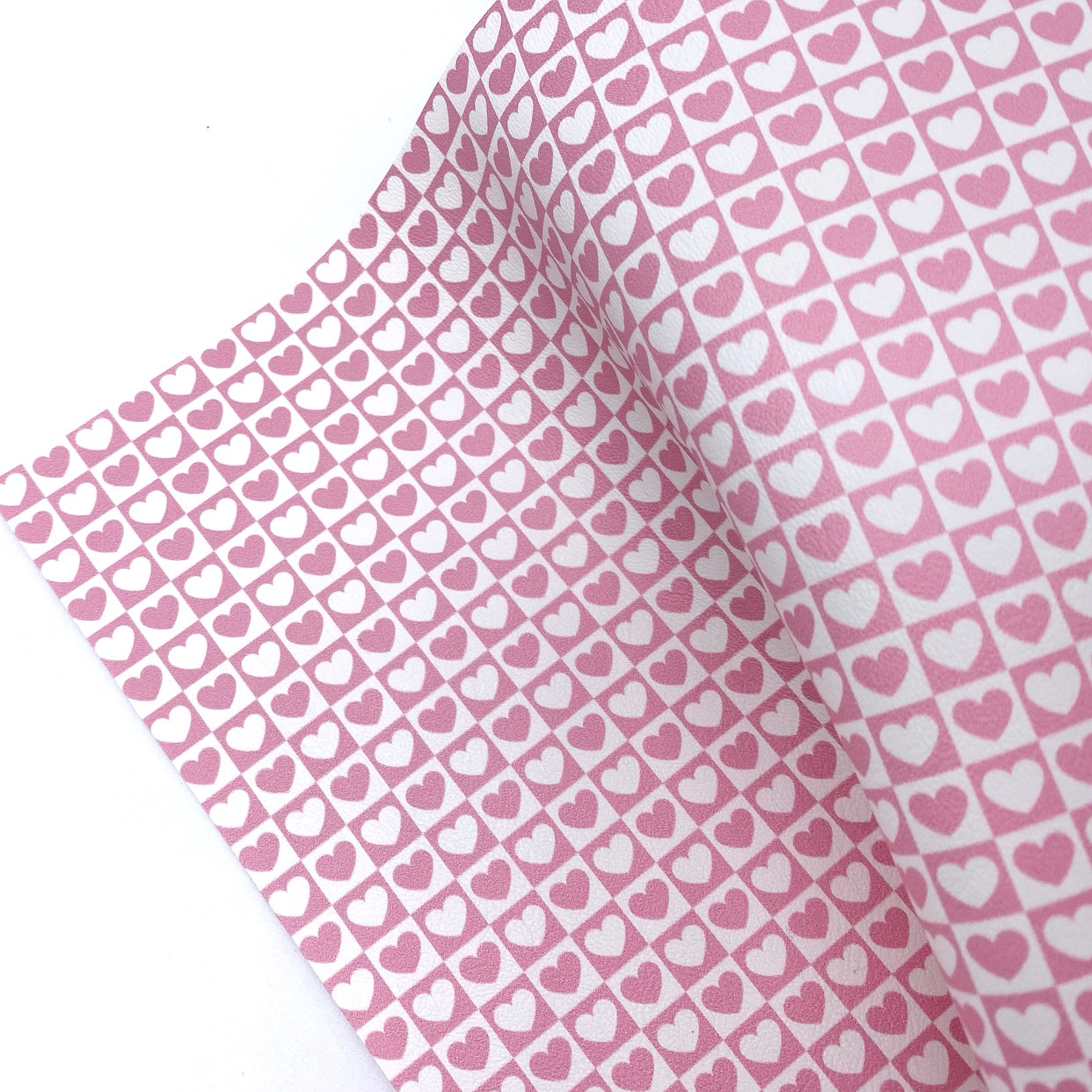 Retro Pink Check Hearts Premium Faux Leather Fabric Sheets