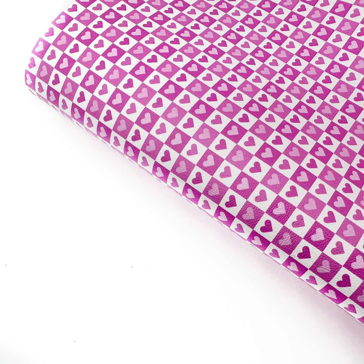 Retro Pink Love Hearts Check Premium Faux Leather Fabric Sheets