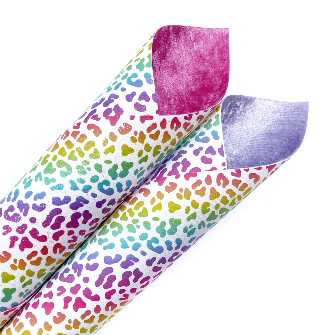Rainbow Leopard Double Sided Printed Glitter Canvas & Velvet Fabric