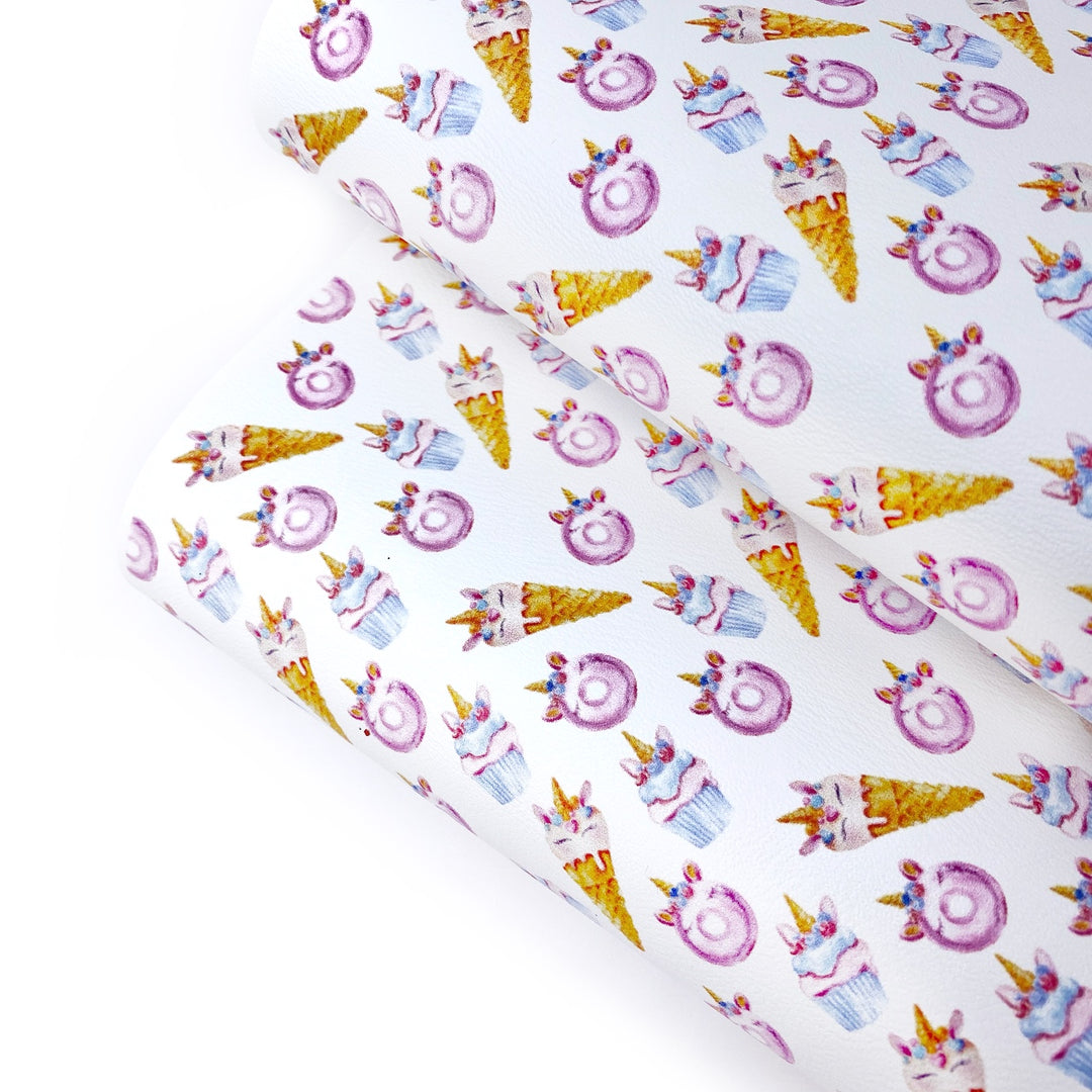 Unicorn Summer Treats Premium Faux Leather Fabric Sheets