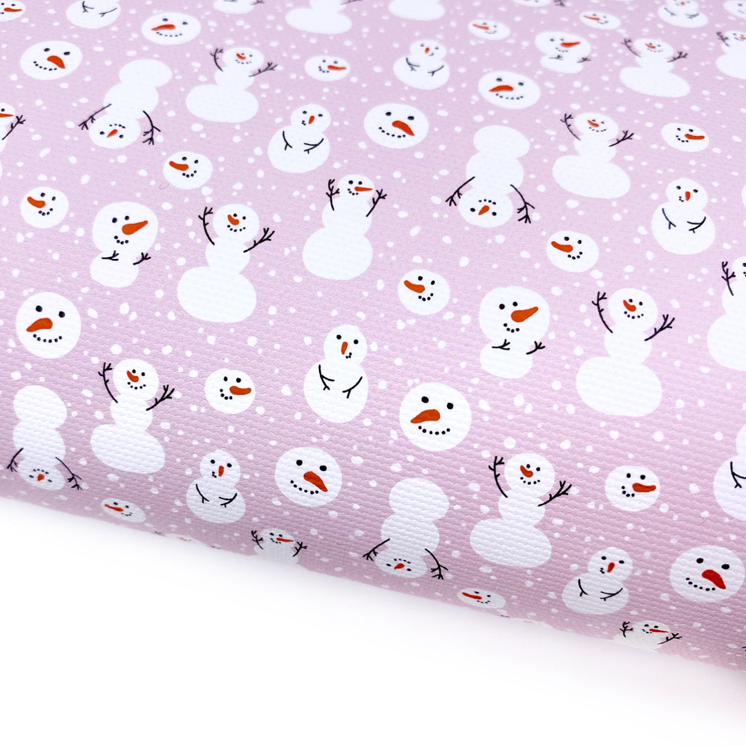 Pink Snowmen Lux Premium Canvas Bow Fabrics