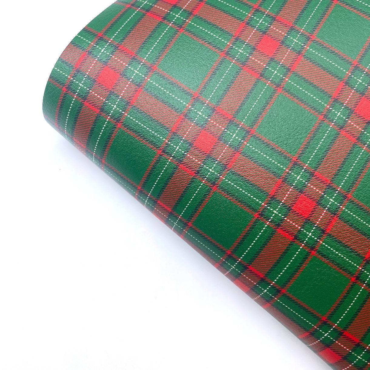 Festive Green Tartan Premium Faux Leather Fabric Sheets