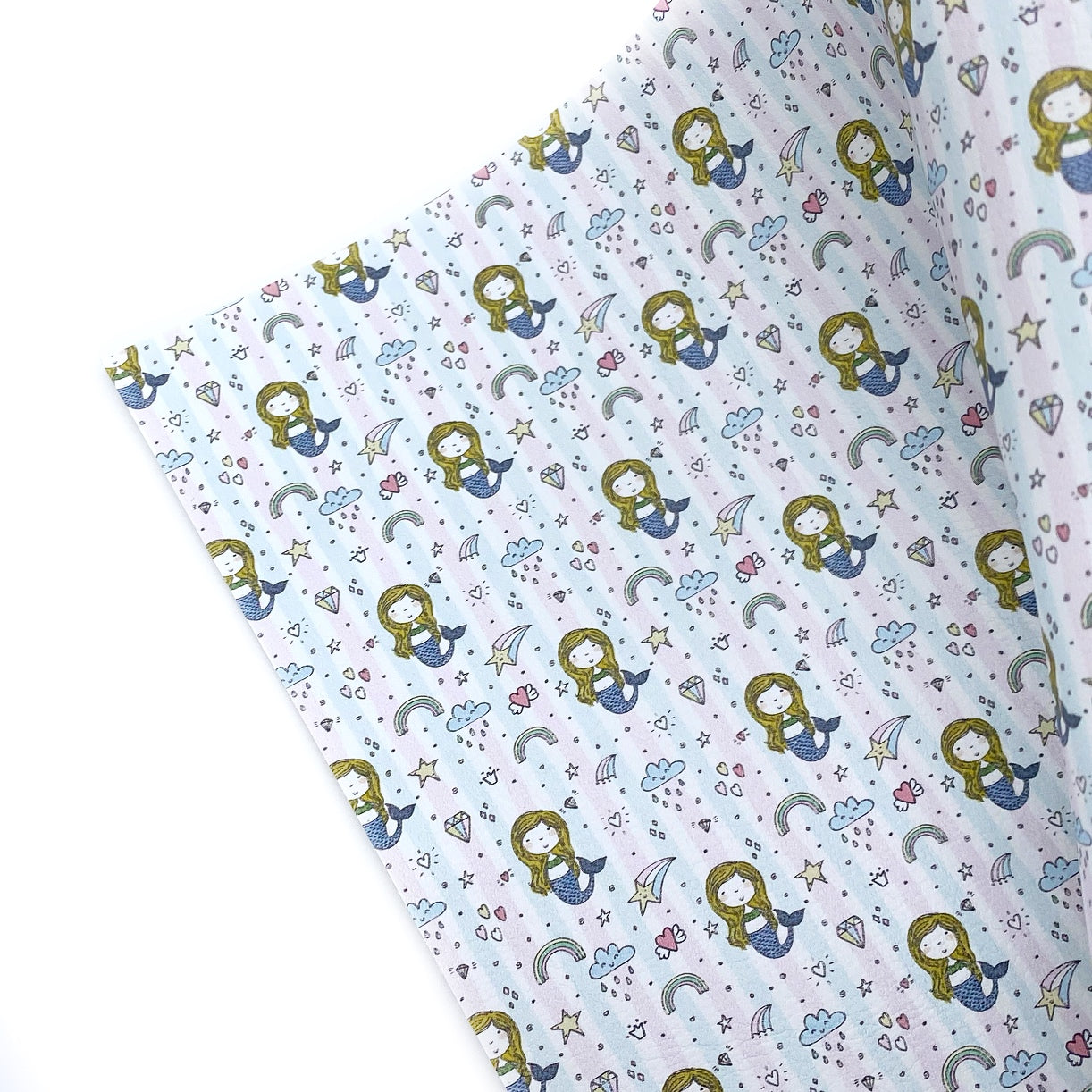 Blue & Pink Stripe Little Mermaids Premium Faux Leather Fabric Sheets