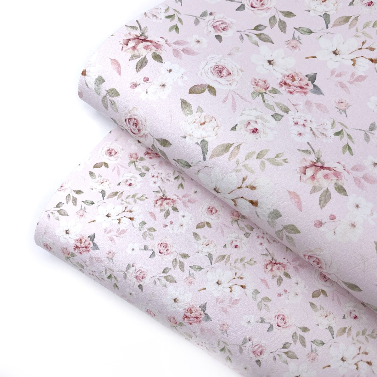 Pretty Pale Pink Roses Premium Faux Leather Fabric Sheets