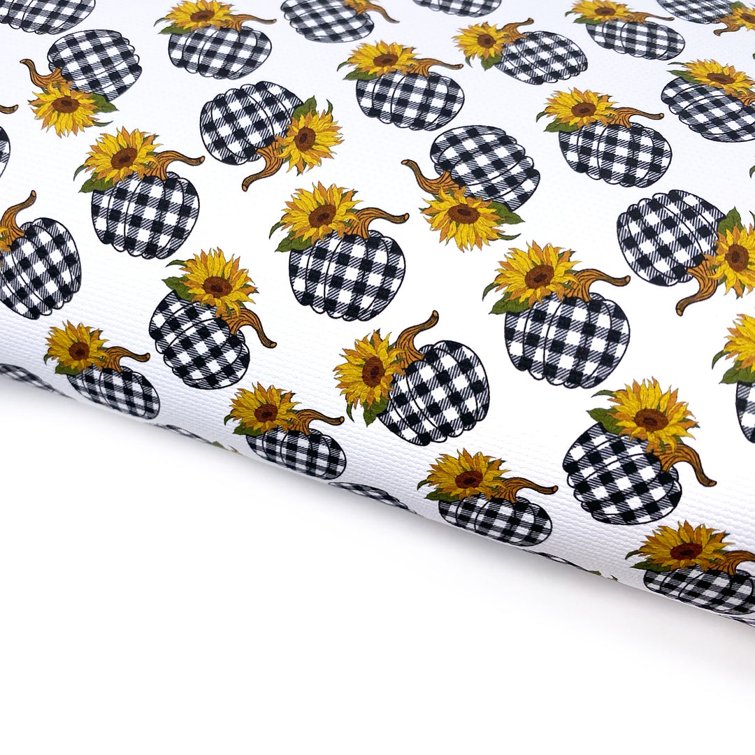 Checked Sunflower Pumpkins Lux Premium Canvas Bow Fabrics