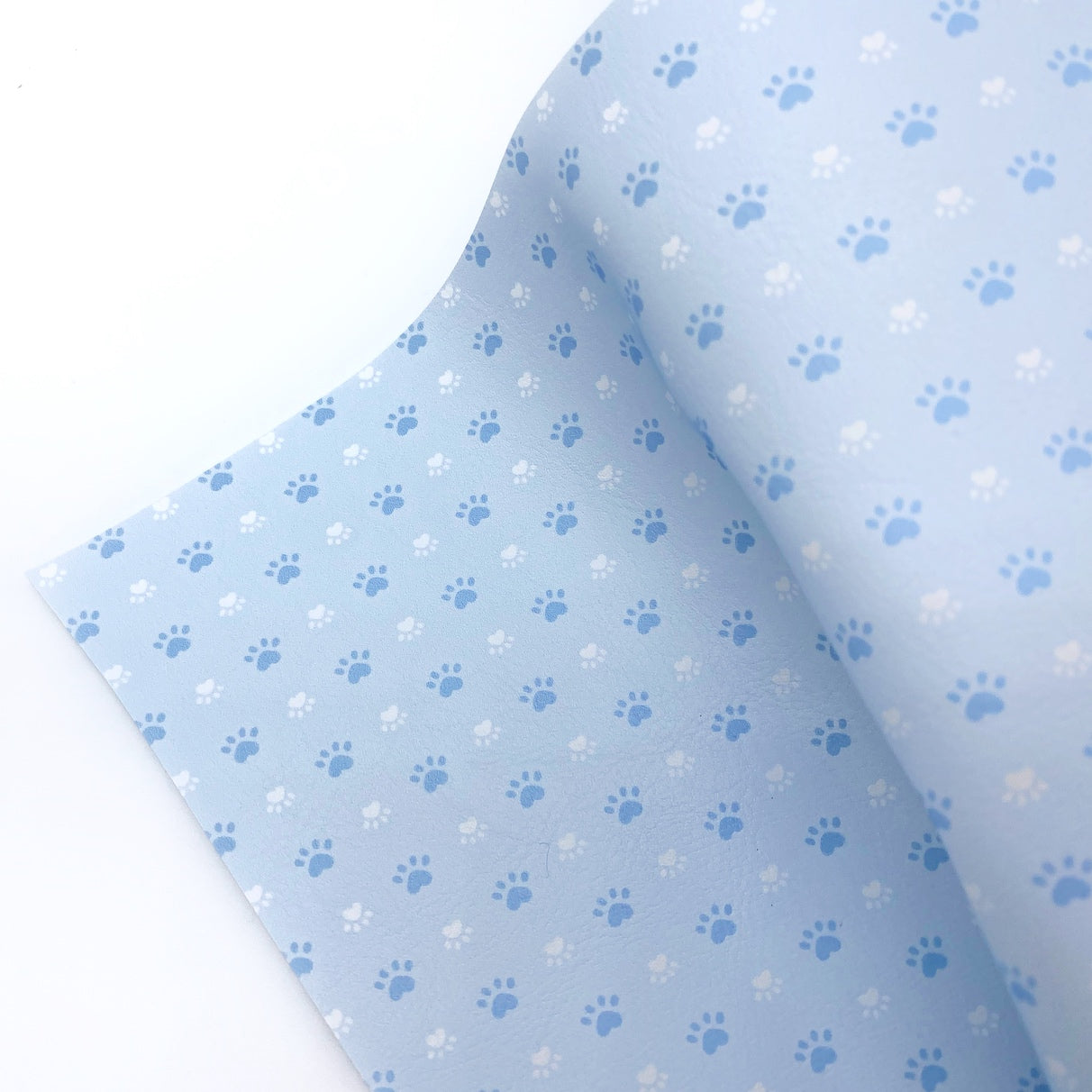 Pale Blue Puppy Paw Prints Premium Faux Leather Fabric Sheets
