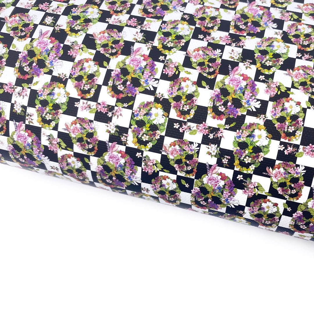 Retro Check Floral Skulls Lux Premium Canvas Bow Fabrics