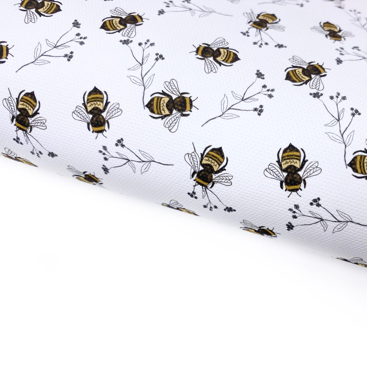 White Honey Bees Classic Lux Premium Printed Bow Fabric