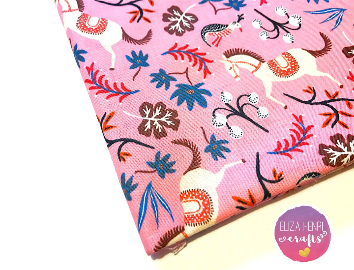Pink Autumn Horse Designer Fabric Felt - Eliza Henri Craft Supply