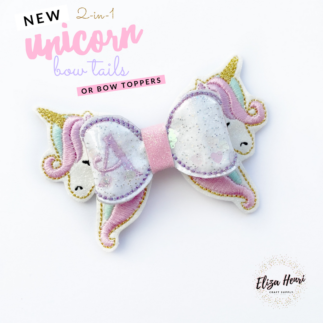 New 2-in-1 Bow Toppers & Bow Tails- Unicorn Twin Sisters Bow Felties