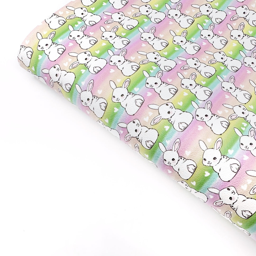 Pastel Rainbow OG Bunnies Premium Faux Leather Fabric Sheets