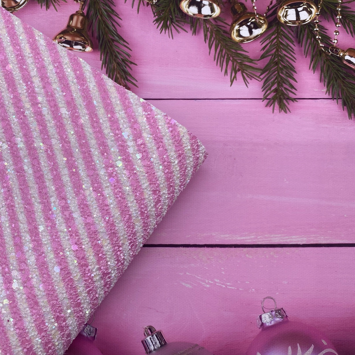 Pink Bells & Baubles Wooden Effect Canvas Photography Background