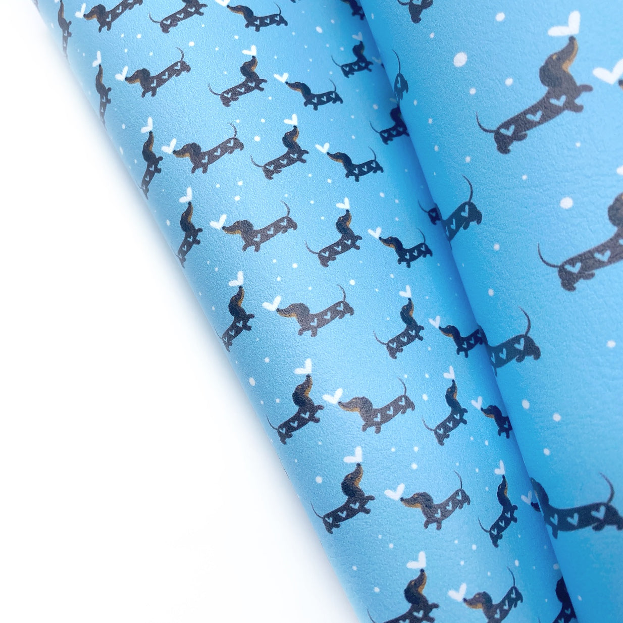 Mini Blue Sausage Dogs Premium Faux Leather Fabric Sheets
