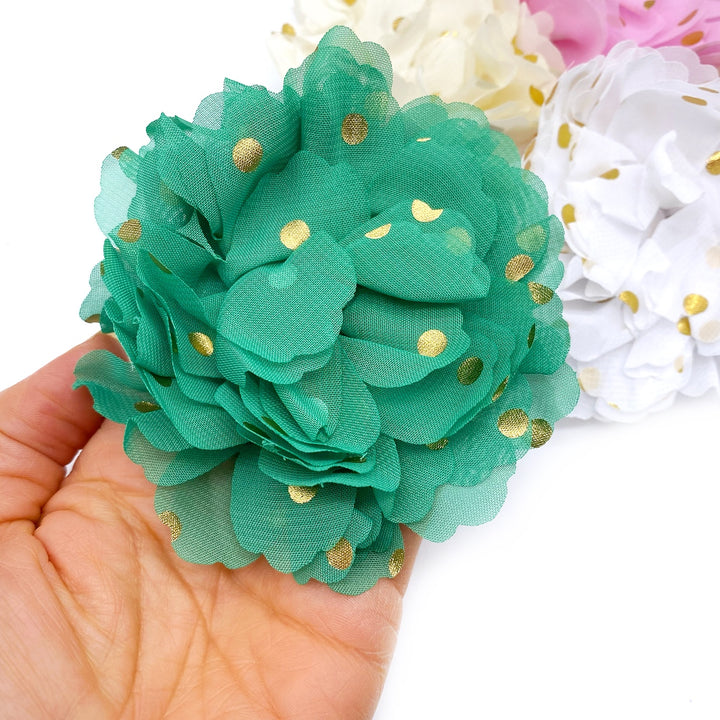 Foil Polka dot Chiffon Flower Posies 8cm