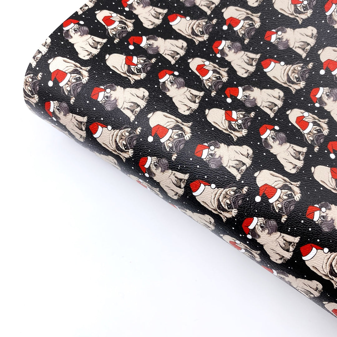 Happy Pugmas Premium Faux Leather Fabric Sheets