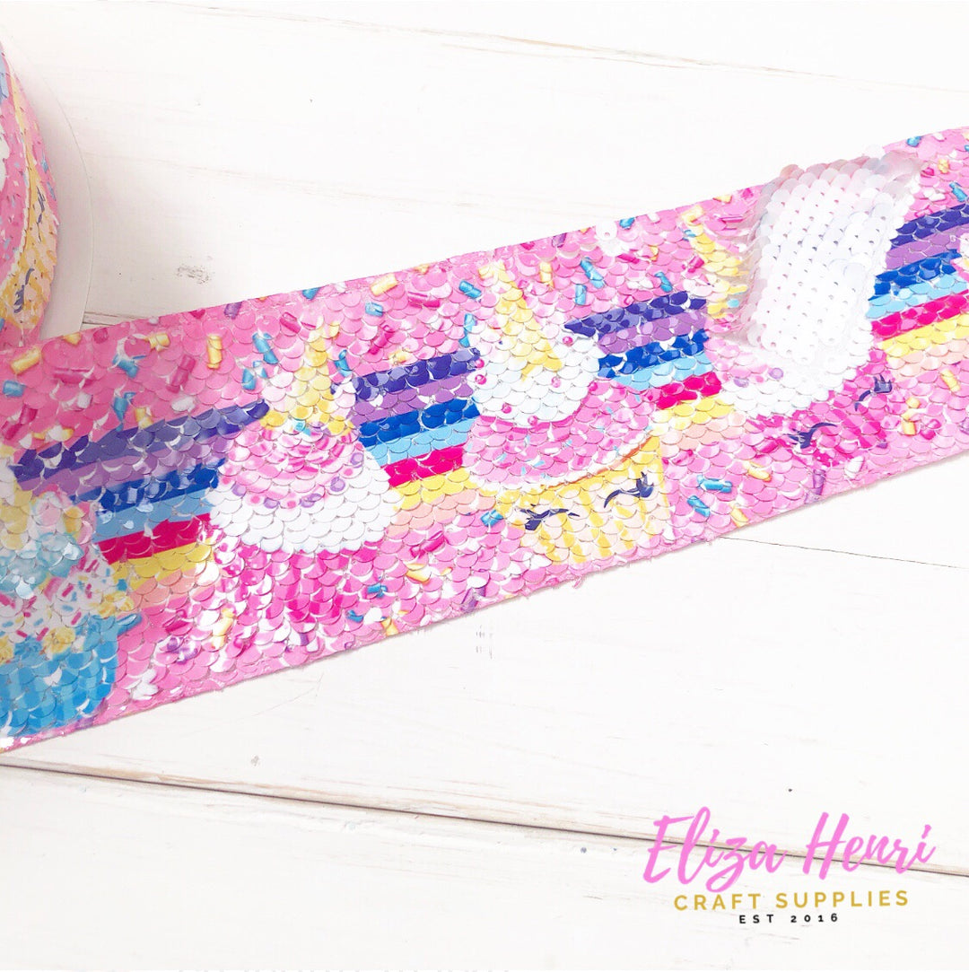 Unicorn Cupcakes Sequin Reversible Ribbon 3''