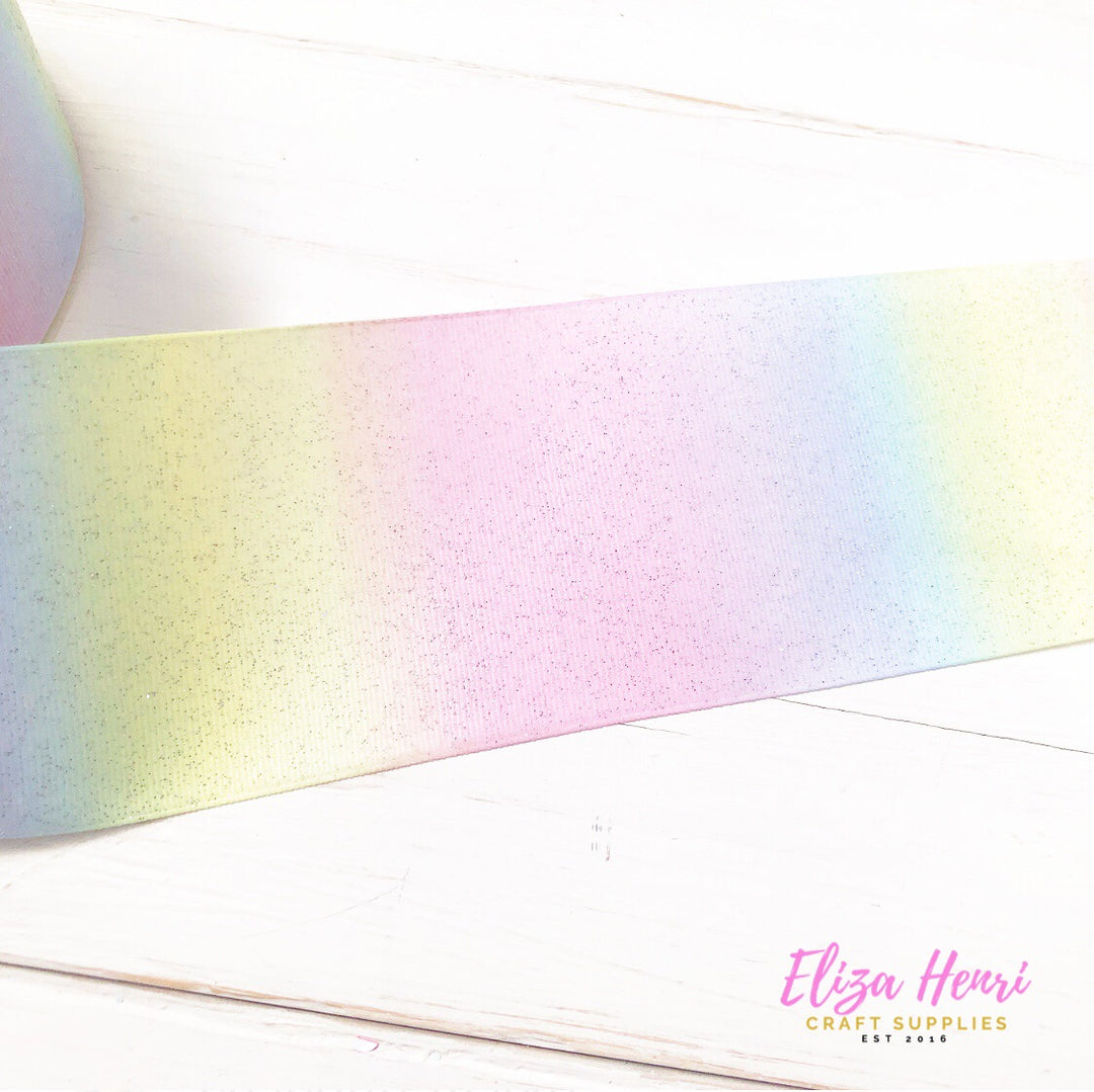 Pastel Rainbow Glitter Grosgrain Ribbon 3''