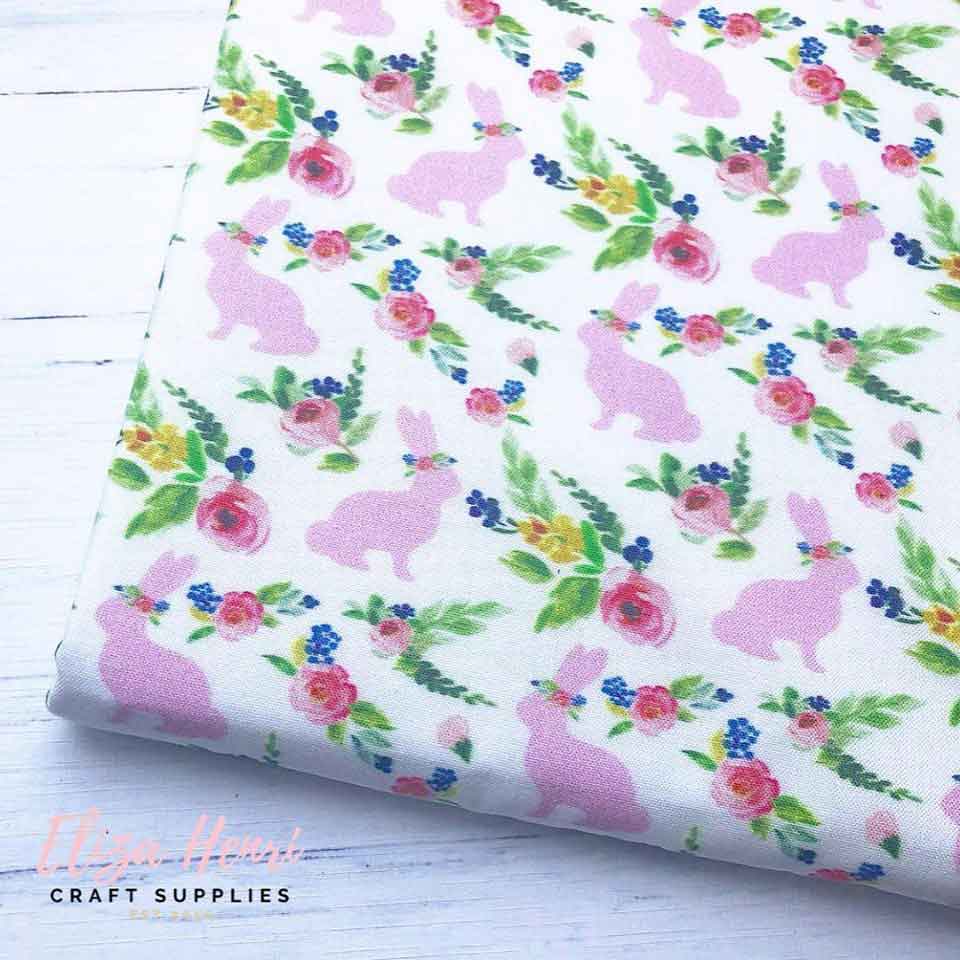 Spring Floral Pink Bunnies Artisan Fabric Felt