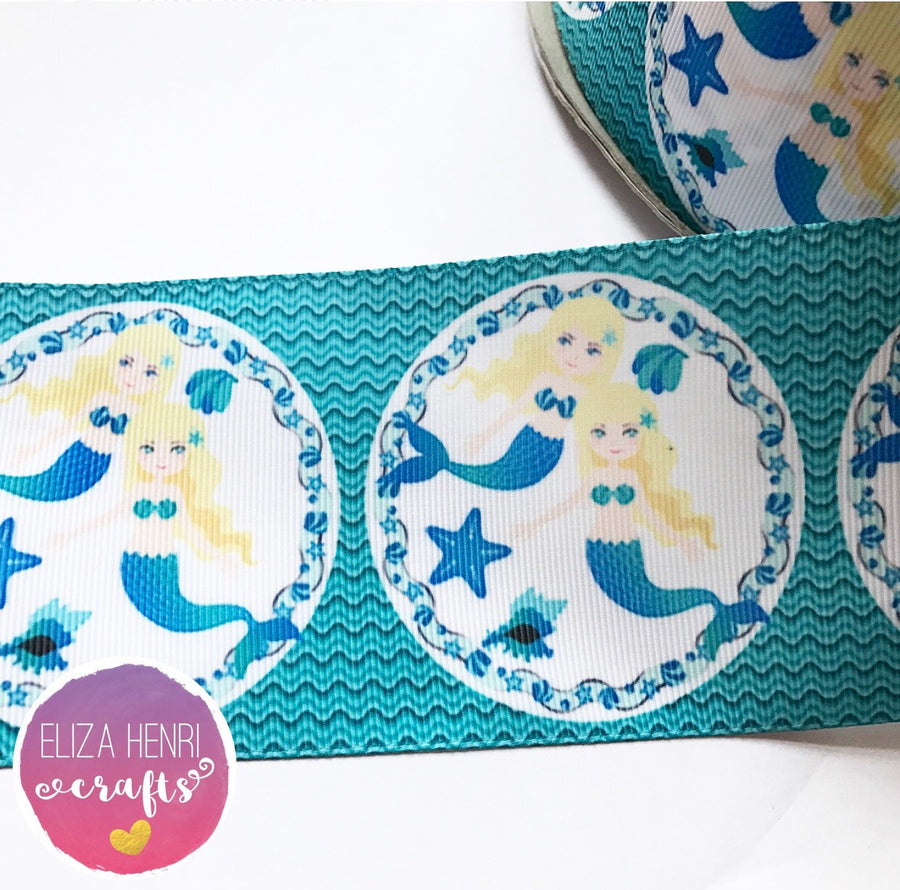 Green Mermaid Girls Twins Grosgrain Ribbon 3'' - Eliza Henri Craft Supply