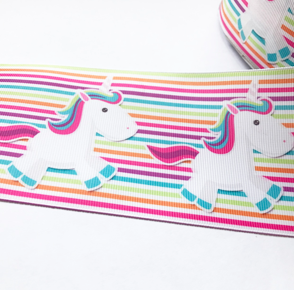 Unicorn Multi coloured Stripes Grosgrain Ribbon 3'' - Eliza Henri Craft Supply